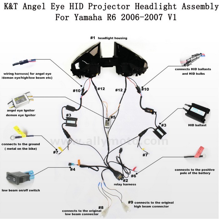 030 Headlight Yamaha R6 2006 2007 Hid Light Custom Frontlight Blue Angel Halo Eye-6